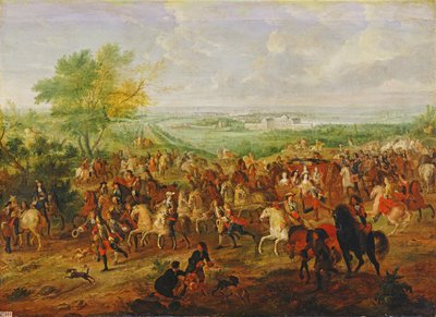Passeggiata di Luigi XIV (1638-1715) davanti al Palazzo di Clagny, c. 1680 da French School
